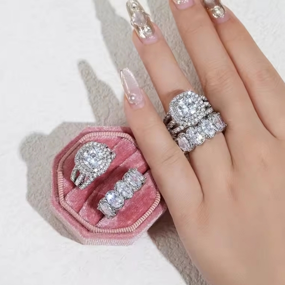 Jewelry - 2pcs Luxury Jewelry Trendy Set Rings Cubic Zirconia Gorgeous Wedding